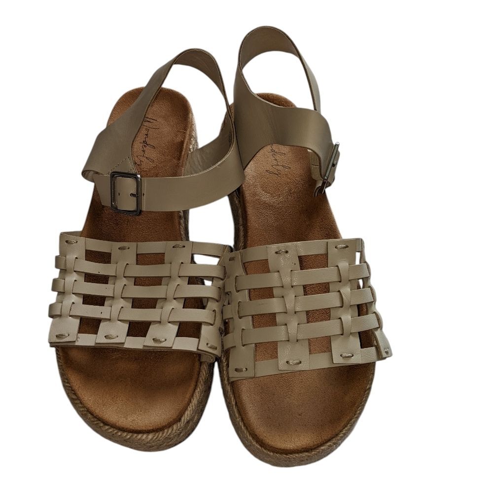 Wonderly Beige Woven Leather Slingback Sandals